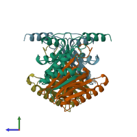 PDB entry 2gac coloured by chain, side view.