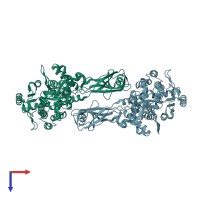 PDB entry 2gai coloured by chain, top view.
