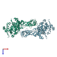 PDB entry 2gaj coloured by chain, top view.