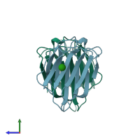 PDB entry 2gal coloured by chain, side view.