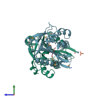 PDB entry 2gan coloured by chain, side view.