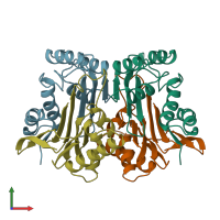 PDB entry 2gaw coloured by chain, front view.