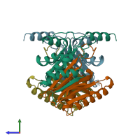 PDB entry 2gaw coloured by chain, side view.
