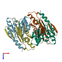 PDB entry 2gaw coloured by chain, top view.