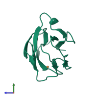 PDB entry 2gb2 coloured by chain, side view.