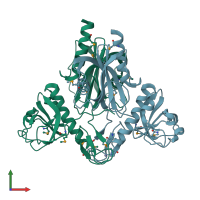 PDB entry 2gb5 coloured by chain, front view.