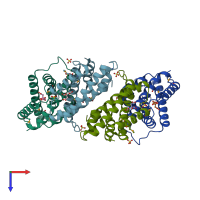 PDB entry 2gbb coloured by chain, top view.