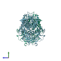 PDB entry 2gbi coloured by chain, side view.