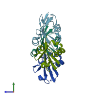 PDB entry 2gbk coloured by chain, side view.