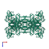 Homo 16-meric assembly 3 of PDB entry 2gby coloured by chemically distinct molecules, top view.