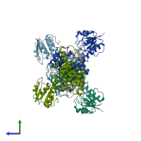 PDB entry 2gcg coloured by chain, side view.