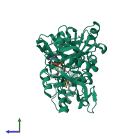PDB entry 2gcq coloured by chain, side view.