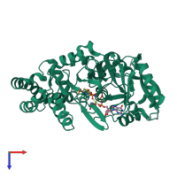 PDB entry 2gcq coloured by chain, top view.