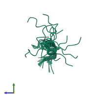 PDB entry 2gd3 coloured by chain, ensemble of 14 models, side view.