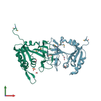 PDB entry 2gd9 coloured by chain, front view.