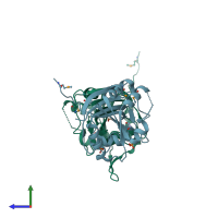 PDB entry 2gd9 coloured by chain, side view.