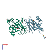 PDB entry 2gd9 coloured by chain, top view.