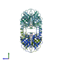 PDB entry 2gdd coloured by chain, side view.