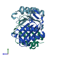 PDB entry 2gdg coloured by chain, side view.