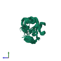 PDB entry 2gdy coloured by chain, ensemble of 20 models, side view.