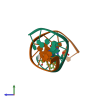 PDB entry 2ge2 coloured by chain, side view.
