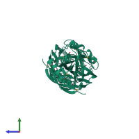 Homo dimeric assembly 5 of PDB entry 2gef coloured by chemically distinct molecules, side view.