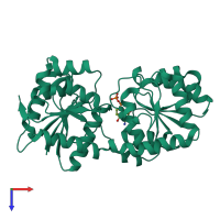 PDB entry 2gek coloured by chain, top view.