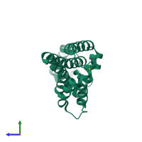 PDB entry 2gen coloured by chain, side view.