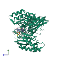 PDB entry 2gep coloured by chain, side view.