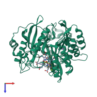 PDB entry 2gep coloured by chain, top view.