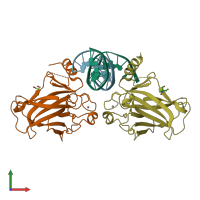 PDB entry 2geq coloured by chain, front view.