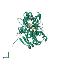 PDB entry 2get coloured by chain, side view.