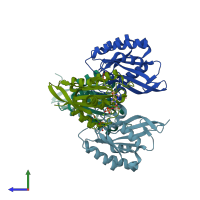 PDB entry 2gf0 coloured by chain, side view.
