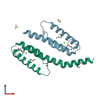 PDB entry 2gf4 coloured by chain, front view.