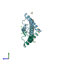 PDB entry 2gf4 coloured by chain, side view.