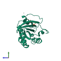 PDB entry 2gf9 coloured by chain, side view.