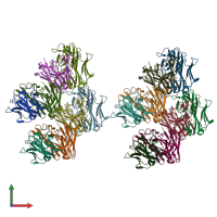 PDB entry 2gfb coloured by chain, front view.