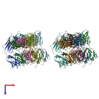 PDB entry 2gfb coloured by chain, top view.