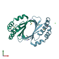 PDB entry 2gff coloured by chain, front view.
