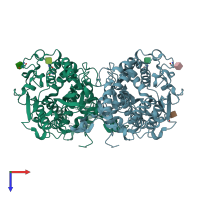 PDB entry 2gfi coloured by chain, top view.