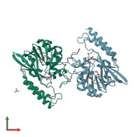 PDB entry 2gfk coloured by chain, front view.