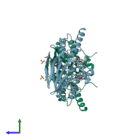 PDB entry 2gfk coloured by chain, side view.