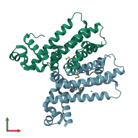 PDB entry 2gfn coloured by chain, front view.