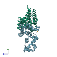 PDB entry 2gfn coloured by chain, side view.