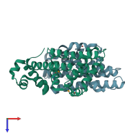 PDB entry 2gfn coloured by chain, top view.