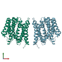 PDB entry 2gfp coloured by chain, front view.