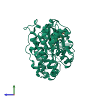 PDB entry 2gfs coloured by chain, side view.