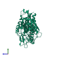 PDB entry 2gfw coloured by chain, side view.