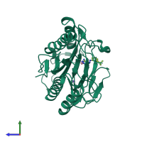 PDB entry 2gg2 coloured by chain, side view.