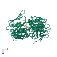 PDB entry 2ggd coloured by chain, top view.